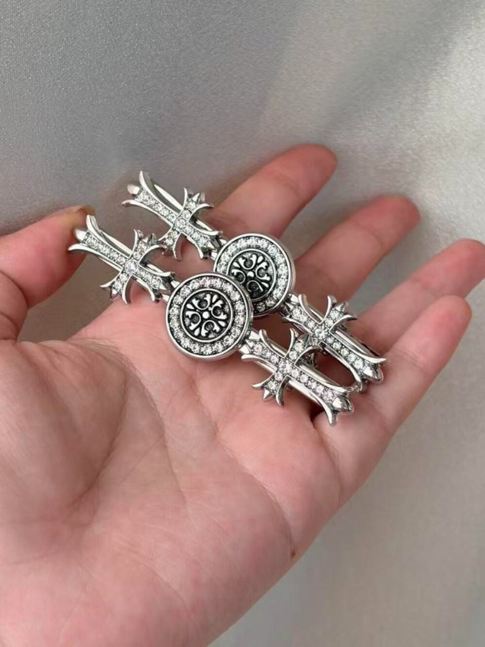 Silver Cross Hair Clips  Rhinestone Gothic Alligator Hair Pins